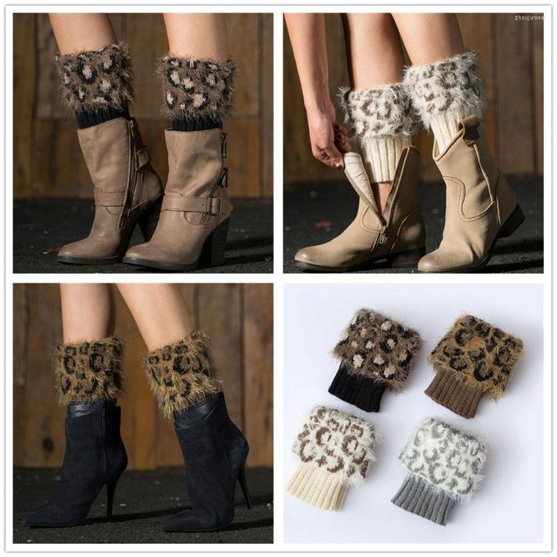 

Women Socks Womens Winter Warm Crochet Knit Fur Trim Cuffs Toppers Leopard Boot, Black