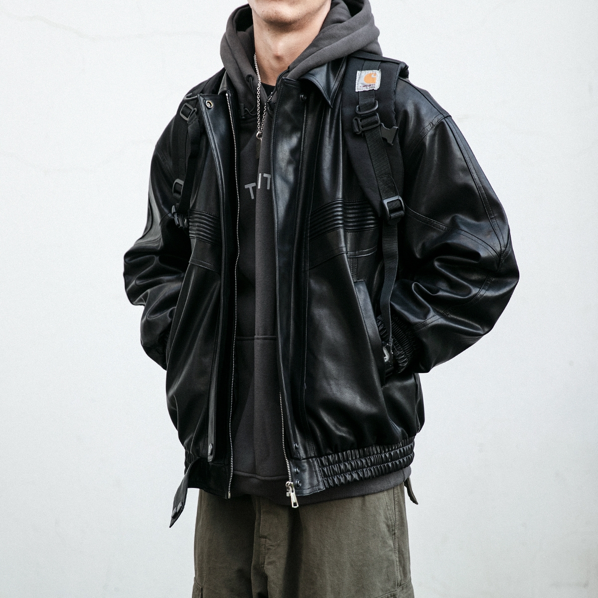 

American retro school to overcome male autumn and winter loose casual plankton motorcycle leather jacket cotton jacket short windproof coat, Brown