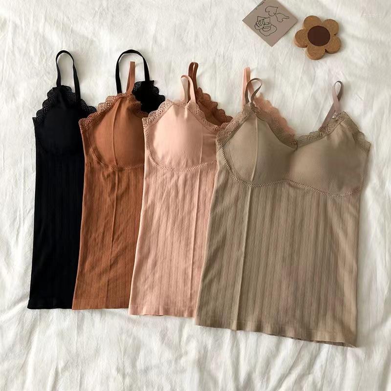 

Women's Tanks Autumn And Winter Thread Velvet Warm Vest Women Thickened With Chest Pad Free Bra Slim Bottoming Underwear, Black