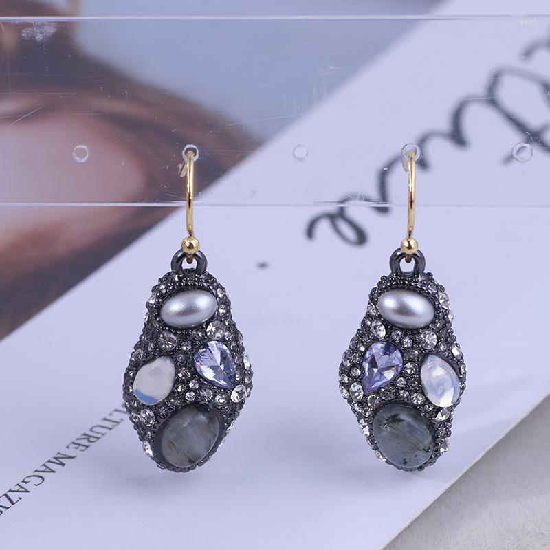 

Backs Earrings Black Irregular Stones Colorful Water Drop Gemstone Fashion