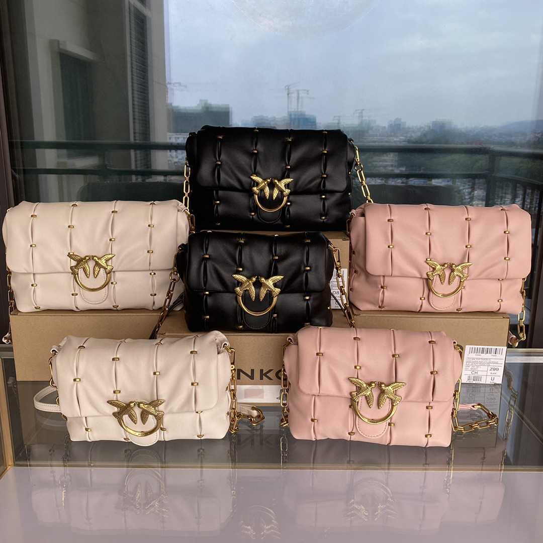 

pinkos Designers bags Leather Women's Bag Swallow 2022 New Puff Pillow One Shoulder Crossbody Chain, Black7