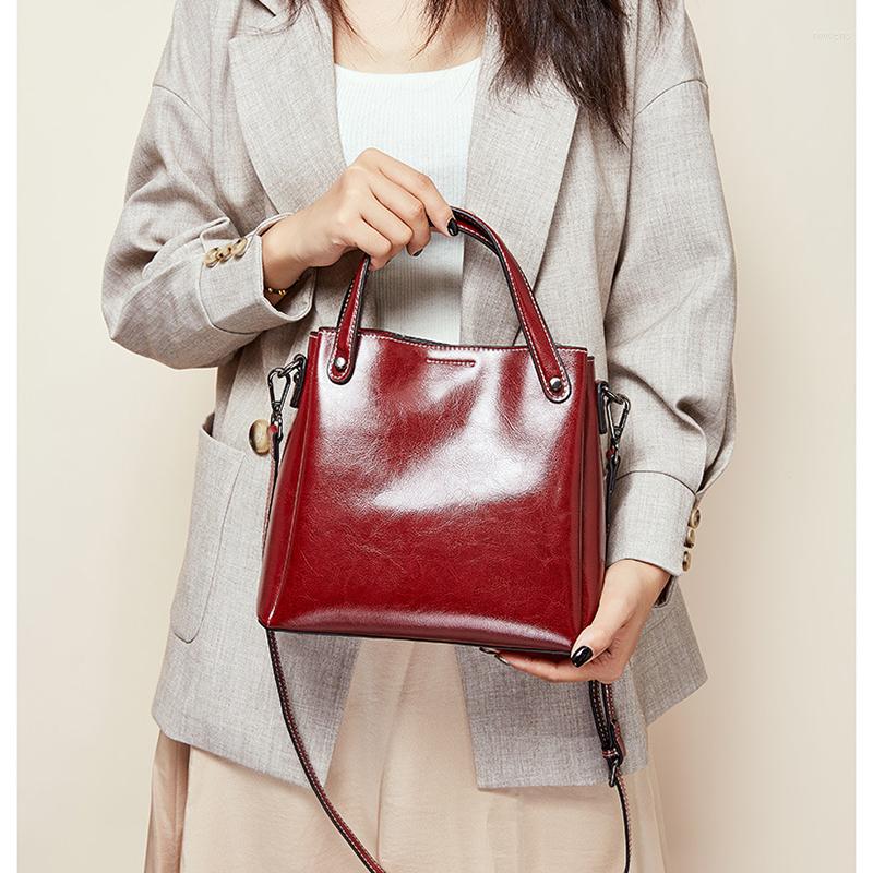 

Evening Bags Retro Oil Wax Leather Women Classic Bucket Bag Genuine Shoulder GN-SB-jdbdst