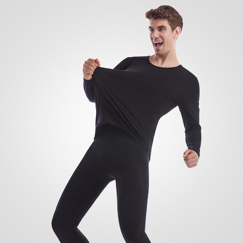 

Men's Thermal Underwear 95% Cotton For Men Sets Autumn Winter Elasticity Long Johns Solid Color Clothing Man 2-Piece Set, Only black pants