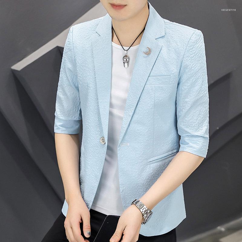 

Men's Suits Fashion Waffle Three-quarter Sleeve Casual Suit Men 2022 Summer Youth Slim Single West Winter Jacket, Green