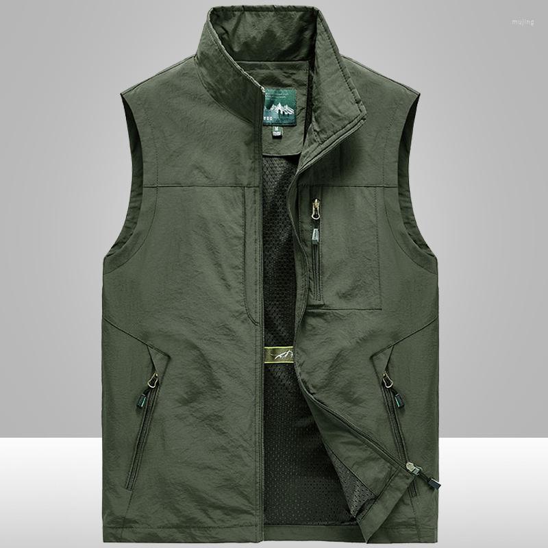 

Men's Down Spring And Autumn Quick Drying Vest Thin Waistcoat Stand Collar Loose Large Multi Pocket Work Clothes Fishing, Black
