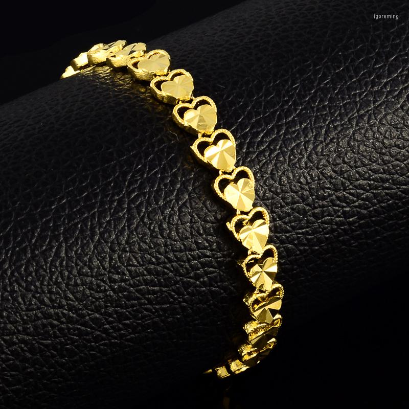 

Charm Bracelets 24k Yellow Gold Vacuum Plating Hearts Bracelet For Women Wholesale Fashion Jewelry Accessories
