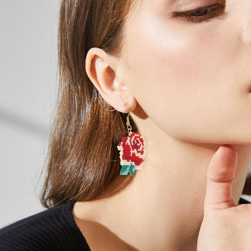 

Dangle Earrings Fringe Hand Knitting Fashion Rose Beading Personality Simple Bohemia Geometry Alloy Ma'am Rice Bead