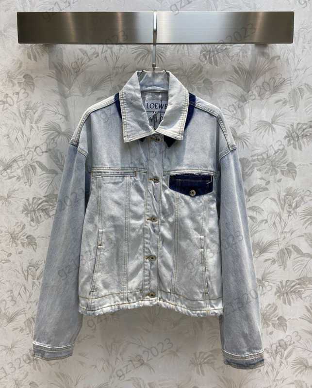 

Womens Jacket Match Lettering Embroidery Vintage Style Color Matching Denim Jacket Custom Button Open Lapel Silhouette Coats Fashion Joker Women Clothing 1970