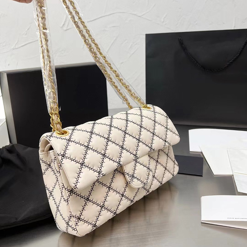 

Shoulder Bags 22P Womens Classic Double Flap Lambskin Bags Quilted Gold Metal Hardware Matelasse Chain Crossbody Shoulder Multi Pochette Sac, Box
