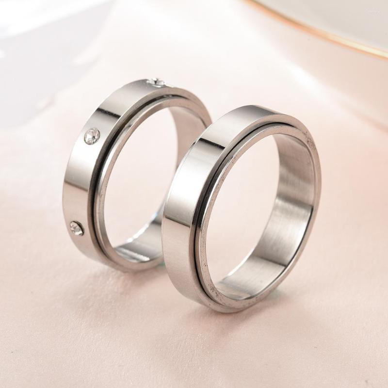 

Cluster Rings Couple Anxiety Fidget Stainless Steel Spinning Spinner Ring For Men Women Wedding Engagement Lover Gift