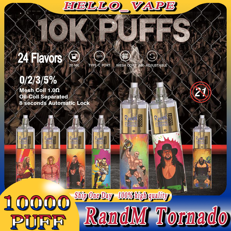 

Original RandM Tornado 10000 Puffs Disposable Vape Pen E Cigarettes With Rechargeable Battery Airflow Control Mesh Coil 20ml Prefilled Pod 10K Big Vapor Kit VS