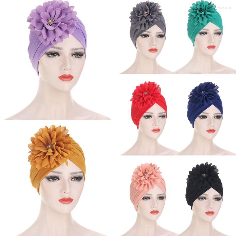 

Ethnic Clothing Women Beads Flower Ruffle Turban Head Scarf Muslim Elastic Pleated Bonnet Hijabs Hat Accessories Caps Chemo Cancer