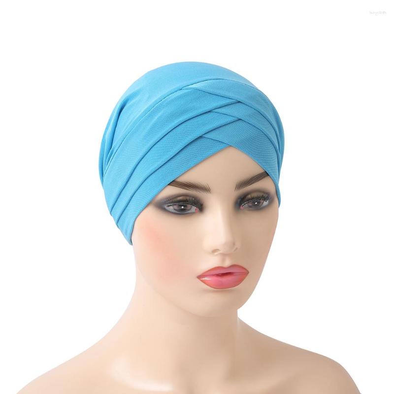 

Ethnic Clothing H139 Forehead Criss Cross Muslim Turban Caps Solid Color Stretch Inner Hijabs Hats Ready To Wear Women Head Scarf Under