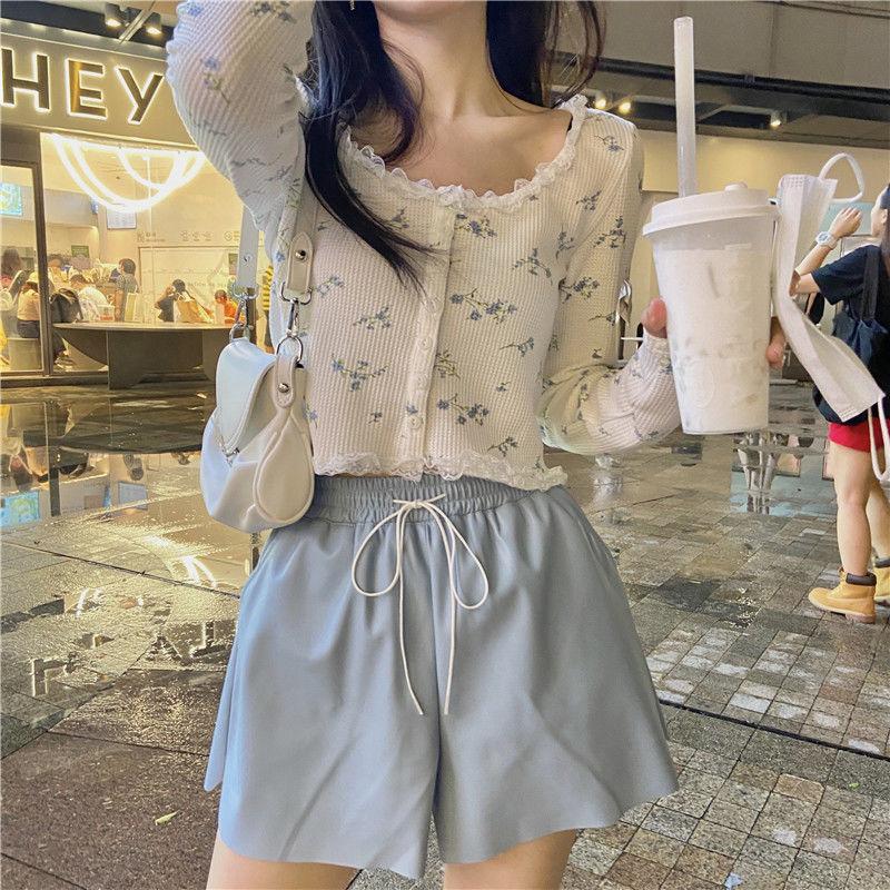 

Women's Knits & Tees Women Cardigan Y2k Sweet Crop Tops Patchwork Lace Floral Cottagecore All-match Retro Single Breasted Korean Style Knitw, White