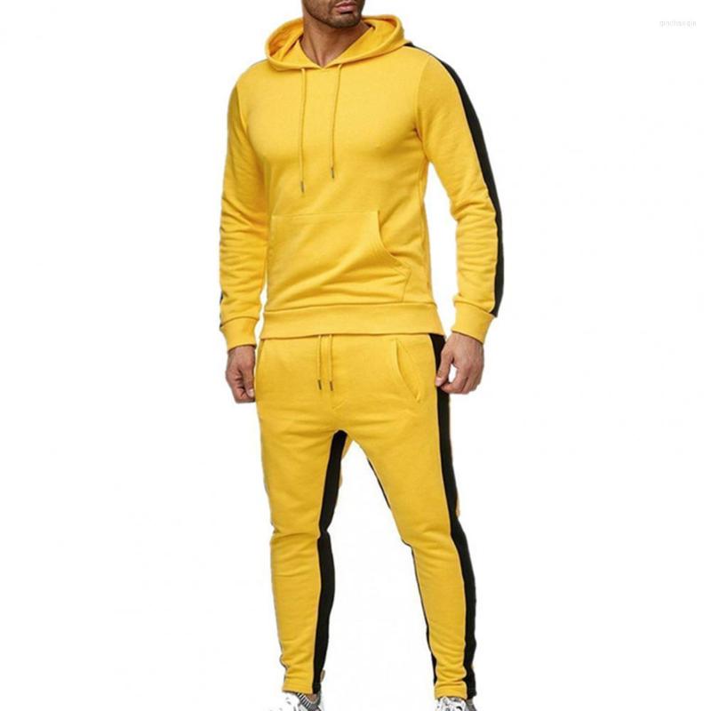 

Gym Clothing Men Tracksuit Shrinkable Cuffs Sweatshirt Pants Set Winter Multi Pockets Hooded Sweatpants, Black