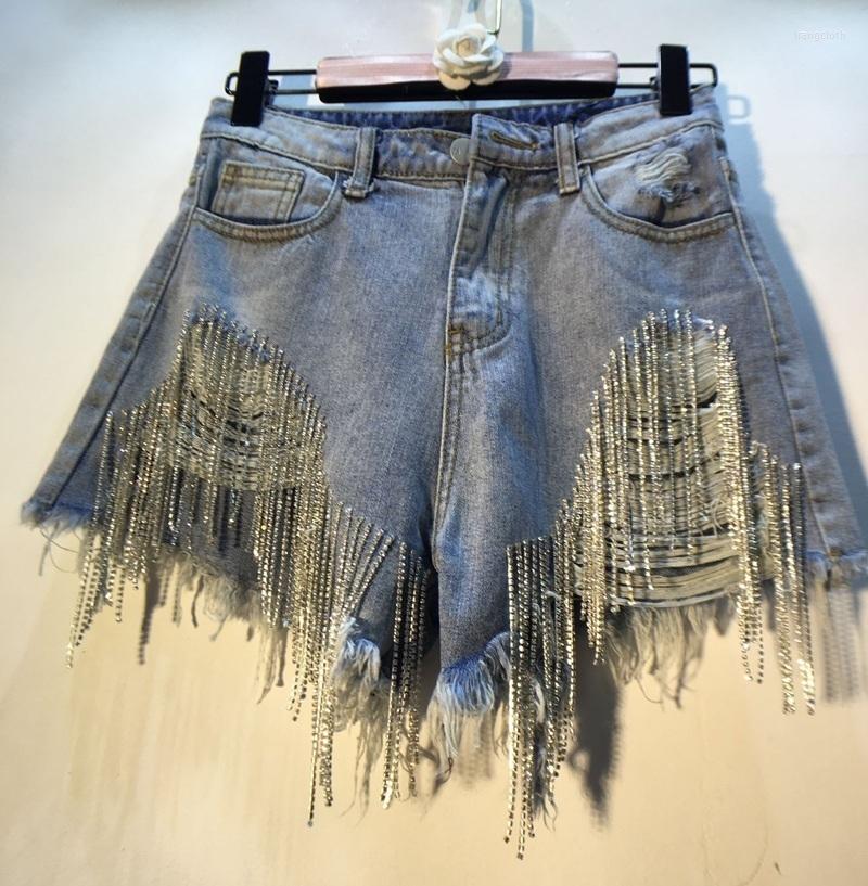 

Women' Shorts Rhinestone Heavy Tassels Denimi Spring Summer 2022 High Thin Waist Light Blue Cowboy Women, Baby blue
