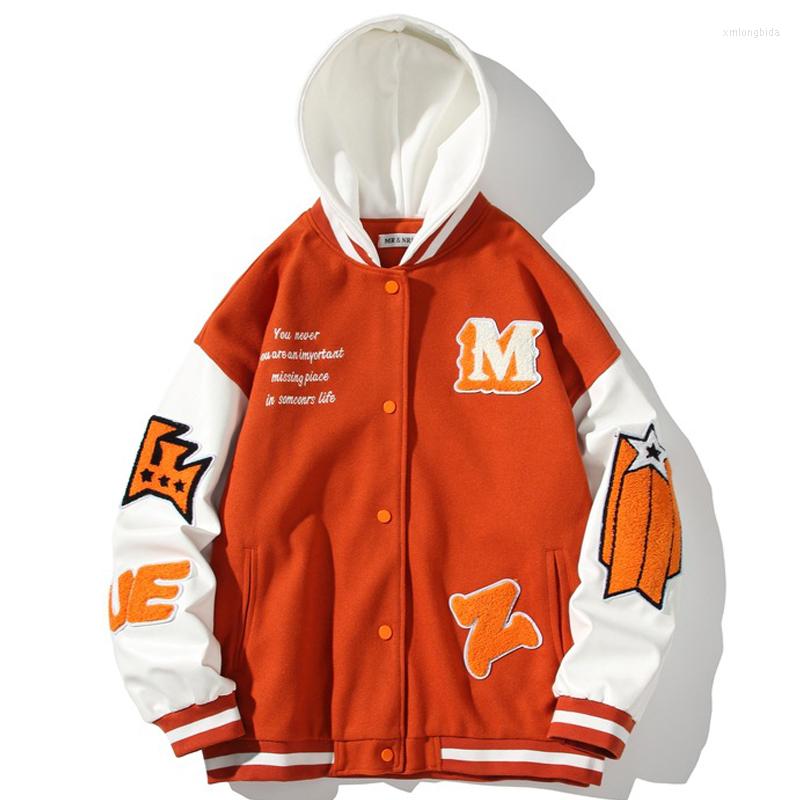 Men's Jackets Loose Hooded Varsity Men Woman Autumn Winter Pattern Embroidery PU Leather Sleeve Oversized Baseball Uniform M-5XL 2022