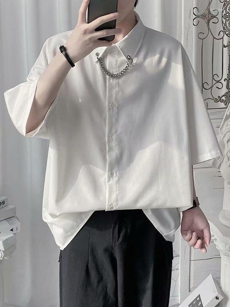 

Men's Casual Shirts 2022 Men Summer Hip Hop Fashion Chain All-match Korean Simple Basic Tops Male Streetwear Clothing, White