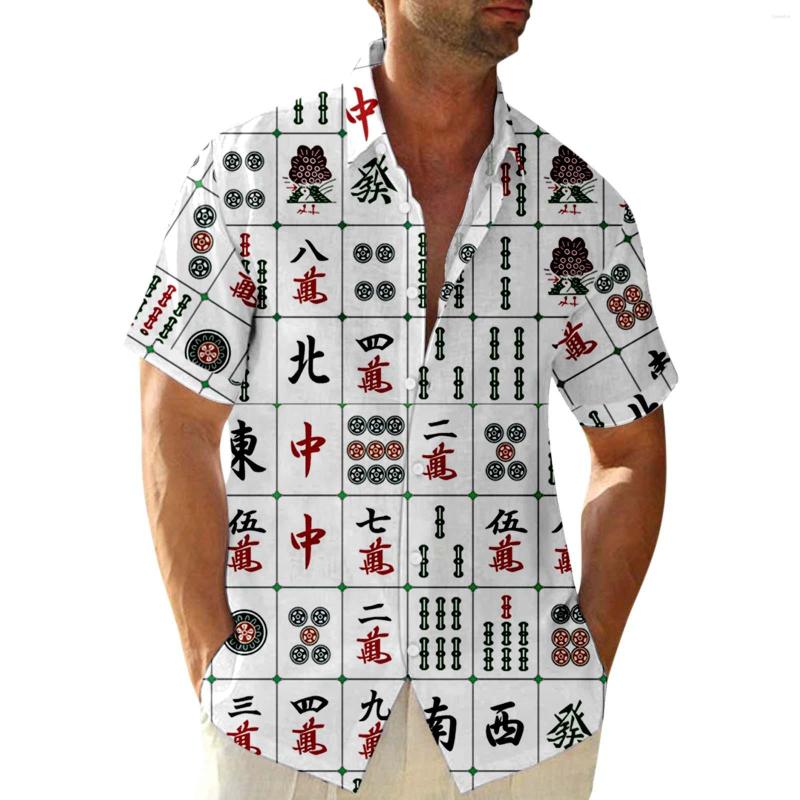 

Men's Casual Shirts Trend Men's Chinese Mahjong Print Large Size Hawaiian Shirt Creative Funny Short Sleeve Single Breasted Lapel Top