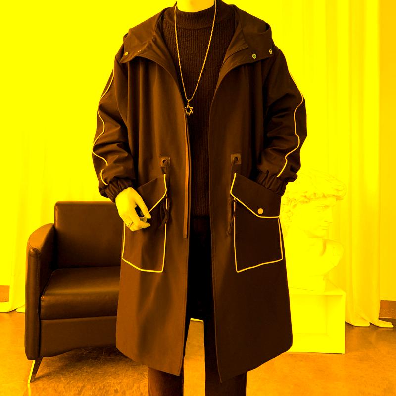 

Men's Trench Coats Autumn Solid Color Oversized Long Jacket 2022 Fashion Big Pocket Hooded Male Clothing, Beige white