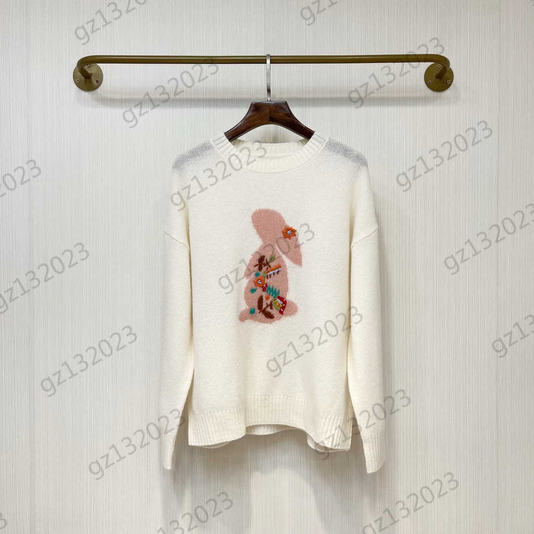 

Womens Sweaters Chest Hand-made Three-dimensional Rabbit Embroidery Round Collar Pullover Knitted Sweater Pure Wool Warm Slim Knitwear Women Apparel 3 Colors