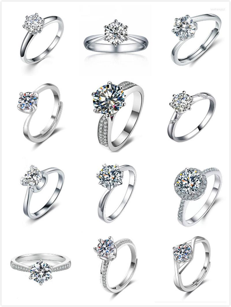 

Wedding Rings YaYI Jewelry Princess Cut 1 CT White Zircon Silver Color Engagement Bright Heart Adjustable Lovers Party Gifts