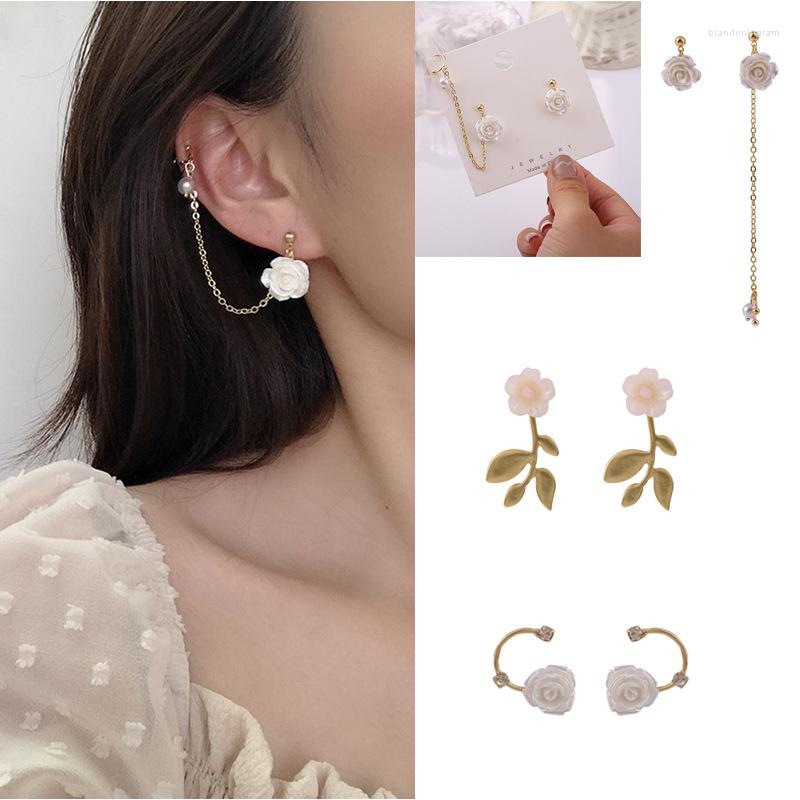 

Stud Earrings 2022 Fashion Trend Creative Asymmetric Shell Rose Flower Leaf Rhinestone Wholesale