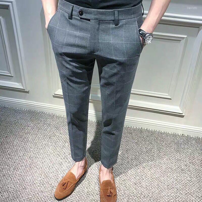 

Men's Suits 2022 Spring Autumn Fashion Plaid Suit Pants Men's Casual Slim Business Party Work Formal Trousers O41, Gray plaid