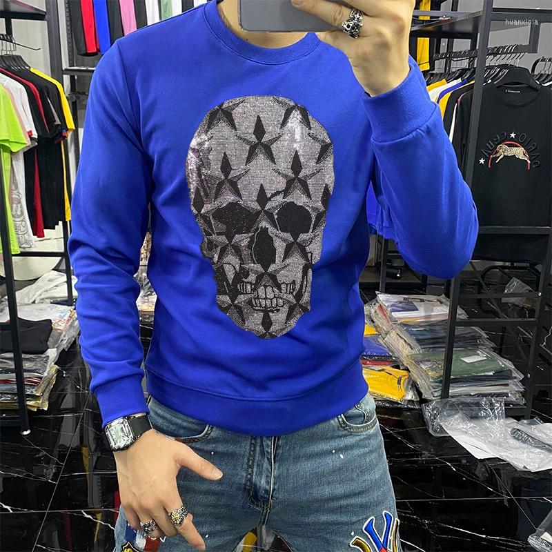 

Men's Hoodies Warm And Comfortable High Quality Hoodie Brand Street Padded Pullover Big Skull Drilling Clothing, As shown asian size