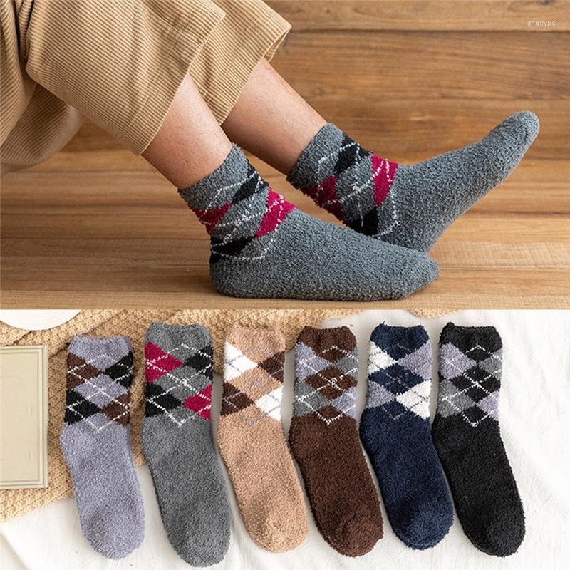 

Men's Socks Winter Tube Casual Half Velvet Home Floor Warm Simple Fashion Printing 2022
