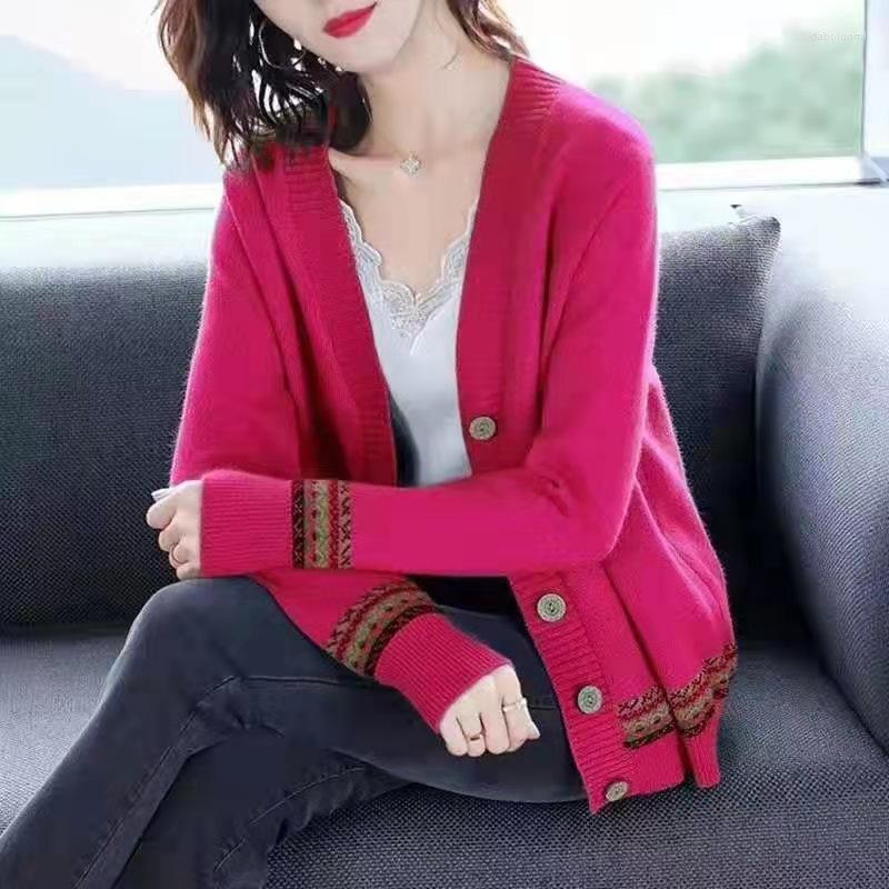 

Women's Knits 2022 Autumn Women's Early Fashion Thin Knitted Top Solid Single Breasted Cardigan Coat Loose Streetwear Daily Clothes, Pink