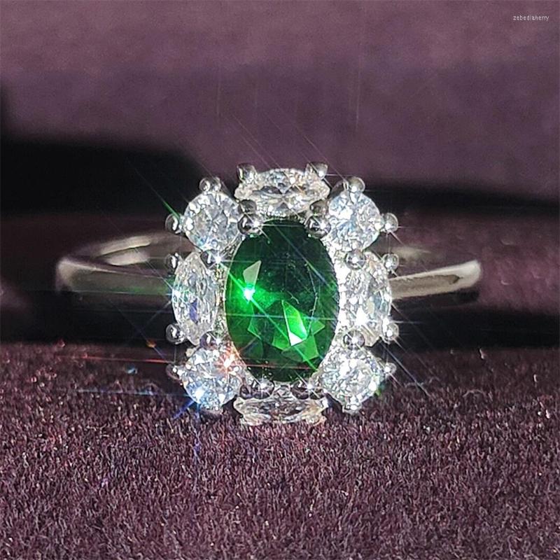 

Wedding Rings 2022 Luxury Green Color Oval Engagement Ring Adjustable For Women Anniversary Gift Jewelry Wholesale R6645