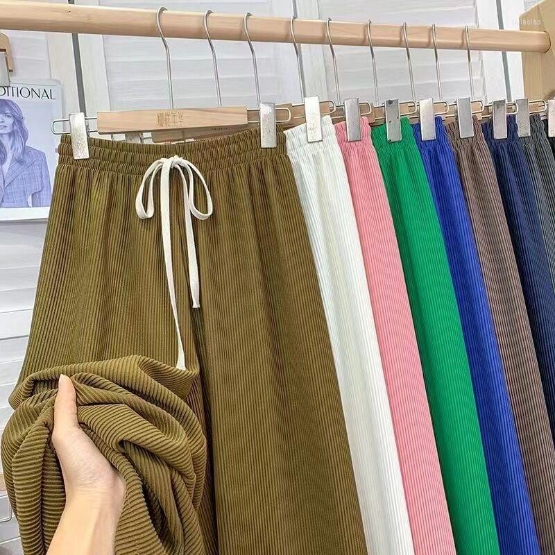 

Women's Pants Women Casual Elegant Long Color Solid High Waist Wide Leg Trouser Female 2022 Summer Chic Pocket Office Ladies Trousers