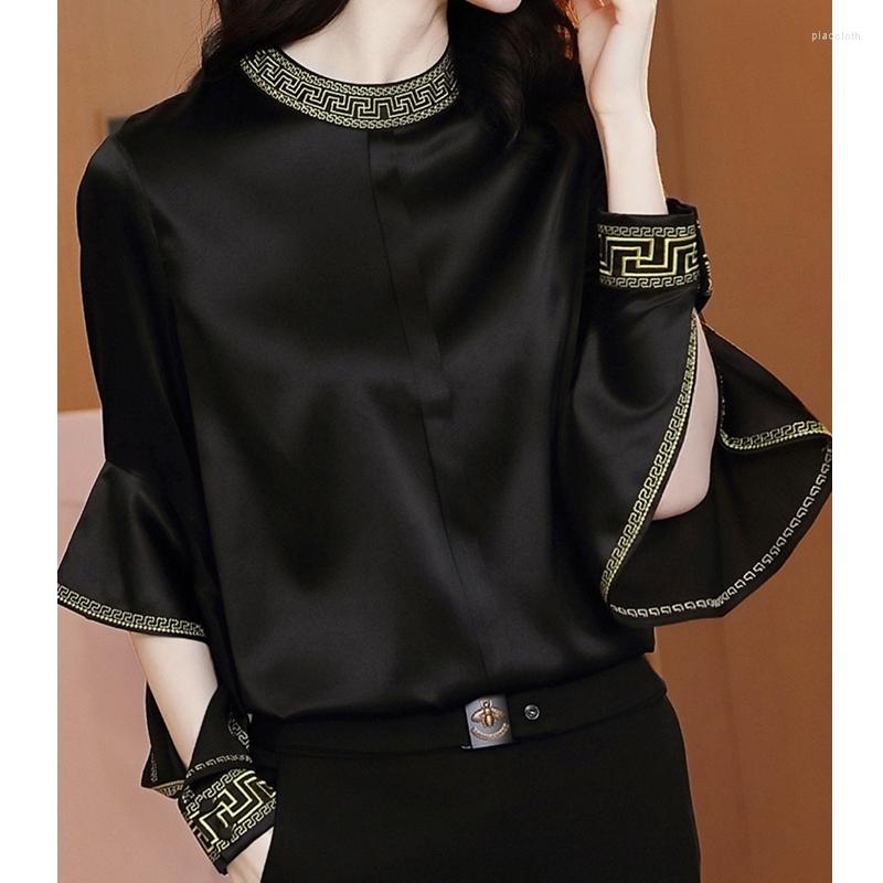 

Women' Blouses Special Women Style Shirt Casual Long Sleeve O-Neck Loose Elegant Ruffles Shirts Tops, Black