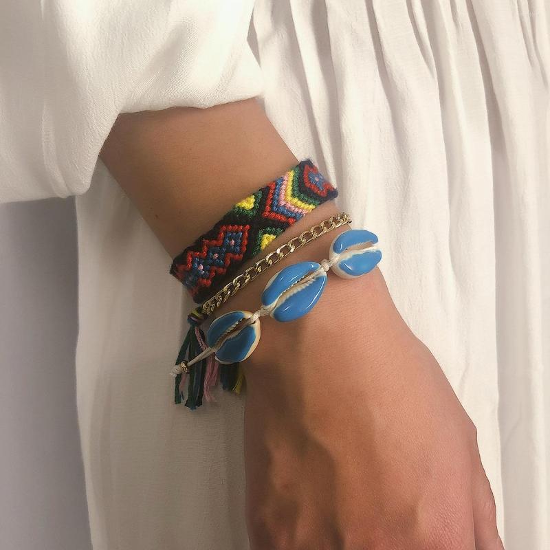 

Strand Bohemian Style Heavy Craft Embossed Chain Accessories Female Ethnic Hand-woven Painted Oil Shell Layered Bracelet