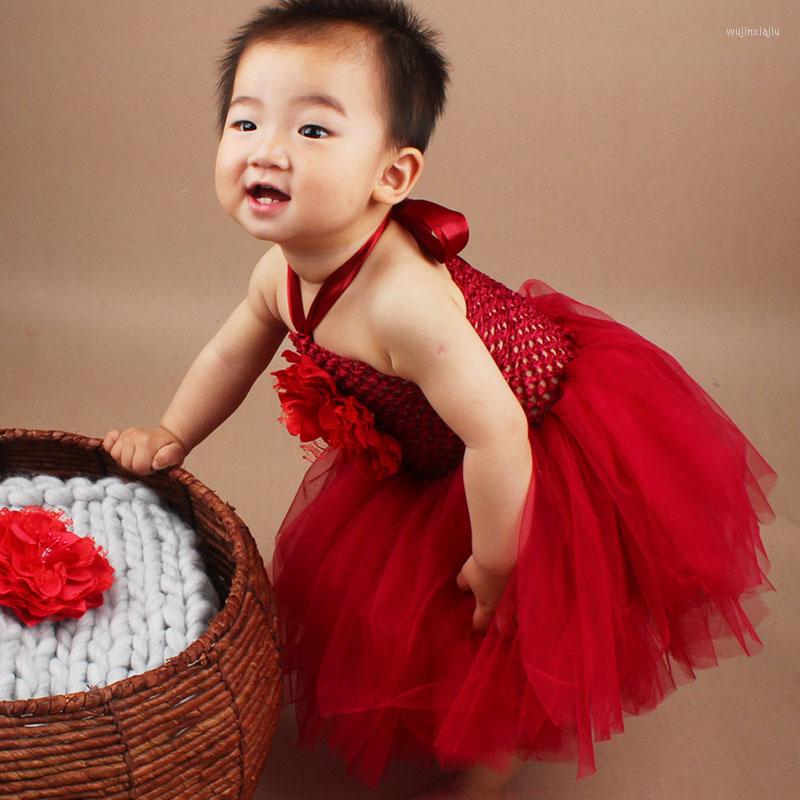

Girl Dresses Crochet Baby Tutu Dress Princess Tulle For Party Po Wedding Big Peony Flower Girls Summer TS042, Color 6