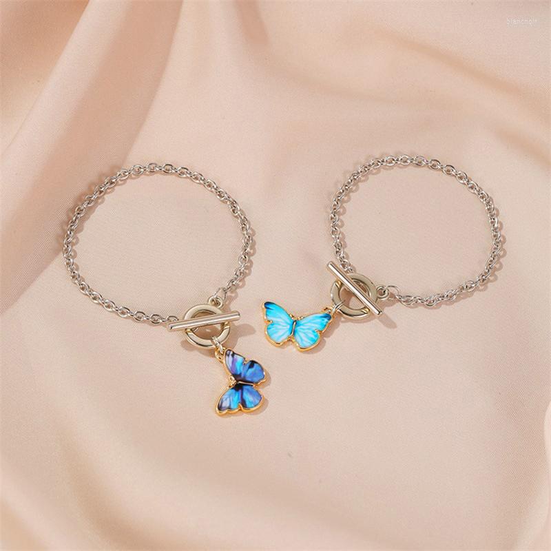 

Link Bracelets Harajuku Butterfly Buckle Bracelet Women Titanium Steel Chain For Girl Exquisite Fashion Jewelry