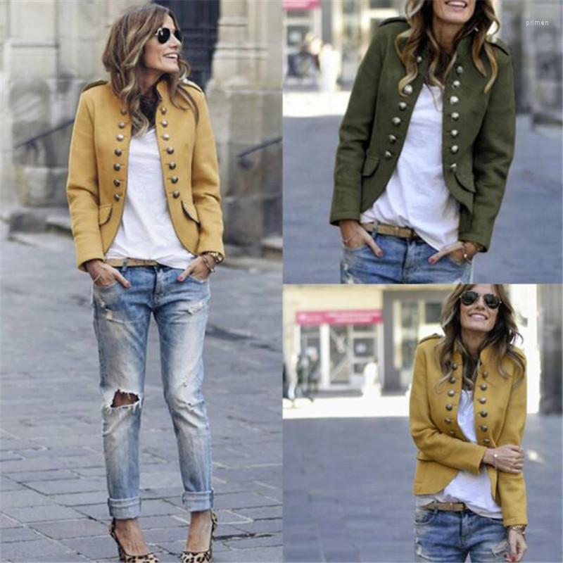 

Women' Suits Women Jackets Long Sleeve Row Buckle Self-cultivation Small Suit Loose Yellow Red Coat Pattern, Green