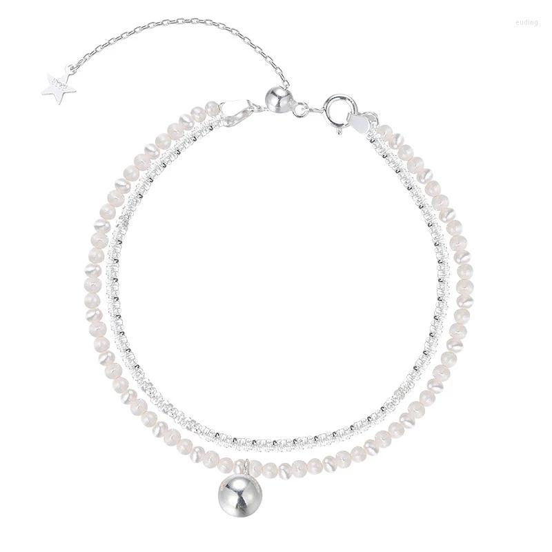 

Link Bracelets Elegant 925 Sterling Silver Love Heart Star Pendant Pearl Round Beads Bracelet Sweet Wedding Party Gift For Women
