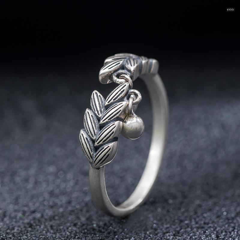 

Dangle Earrings S925 Sterling Silver Thai Retro Bead Tassel Open Adjustable Ring Female Fashion Personality Wheat Ear