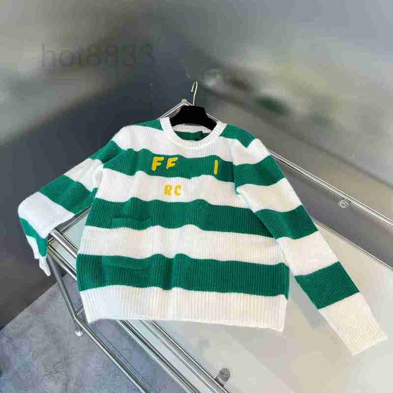 

Women' Sweaters Designer Autumn winter new white green stripe embroidery knitting round neck sweater women' casual age reducing lazy top OMK0