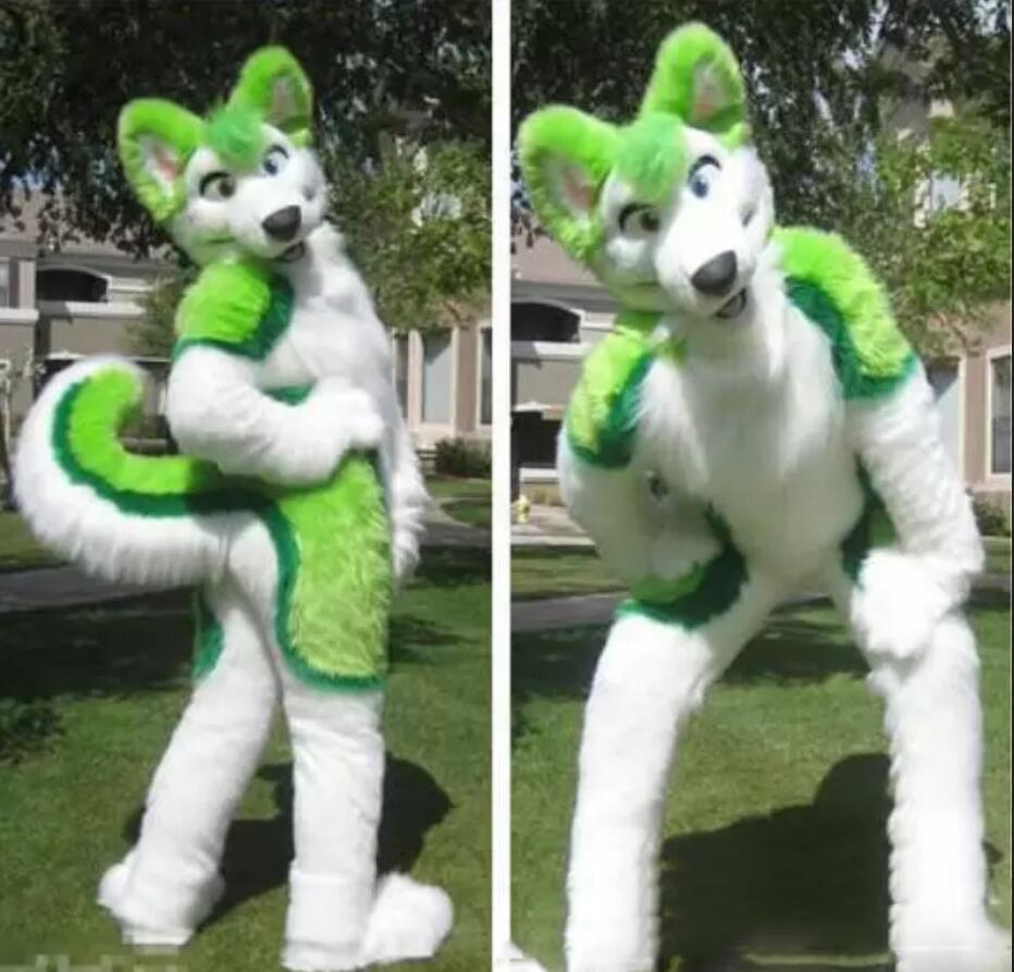 

Factory hot new green husky fursuit Mascot Costume plush Adult Size Halloween XMAS party Costumes, As pic