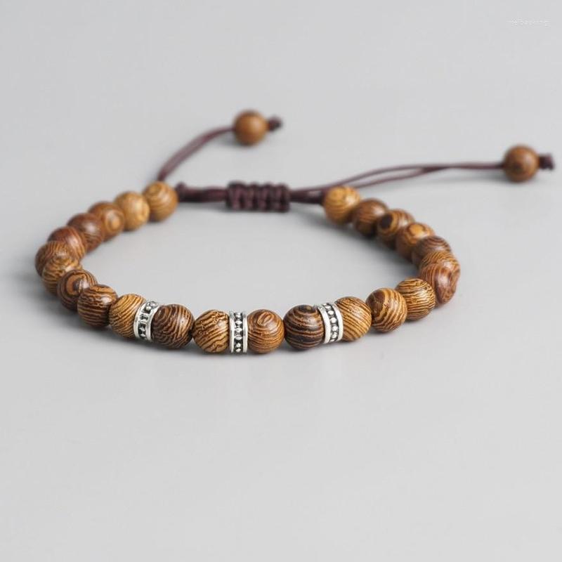 

Strand 8mm Wood Grain Bead Bracelet Yoga Tibetan Buddha Beads Hand Woven Rope Chain Adjustable Bracelets Charm Women Jewelry Boho