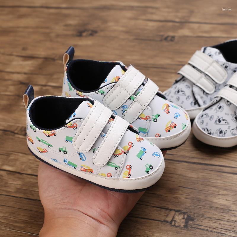 

First Walkers Cartoon Car Baby Shoes Sneakers PU Soft Boy Non-slip Born Toddler Girl Sports -18M, White