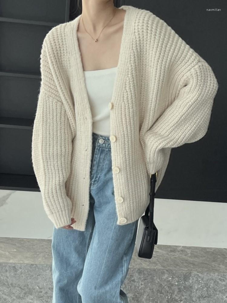 

Women's Knits Women Knitting Sweater Autumn Winter Fashion Casual Loose Coat Tops Ladies V-Neck Button Soft Cardigan V Neck Outwear 2022, White