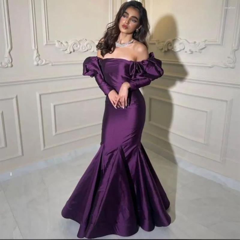 

Party Dresses BridalAffair Purple Saudi Arabic Satin Mermaid Evening Long Sleeves Prom Dress Dubai Women Formal Gowns 2022, Black