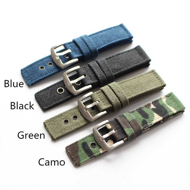 

Watch Bands MERJUST 20MM 22MM 24MM Camo Blue Green Black Simplicity Pure Canvas Watchbands Strap For Military Watch wristband Bracelet T221213