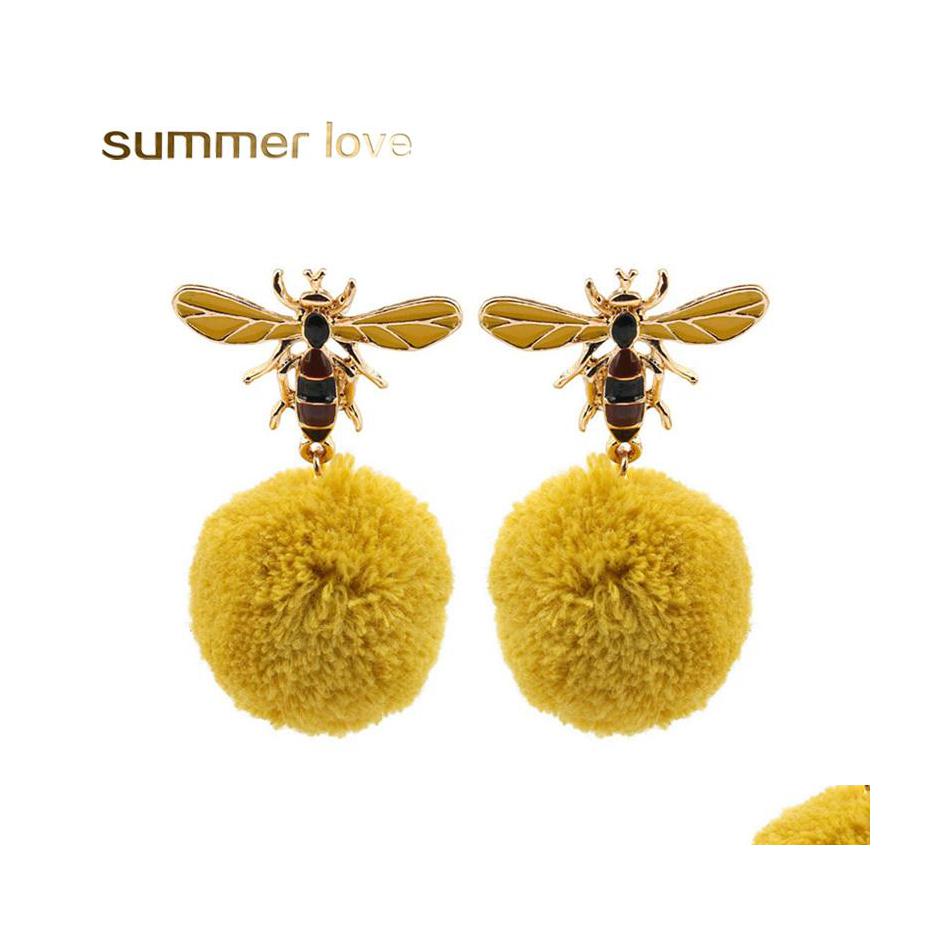 

Dangle Chandelier Fashion South Korean Alloy Yellow Black White Hair Bb Ball Bees Stud Earrings For Women Delicate And Lovely Pers Dhzj1