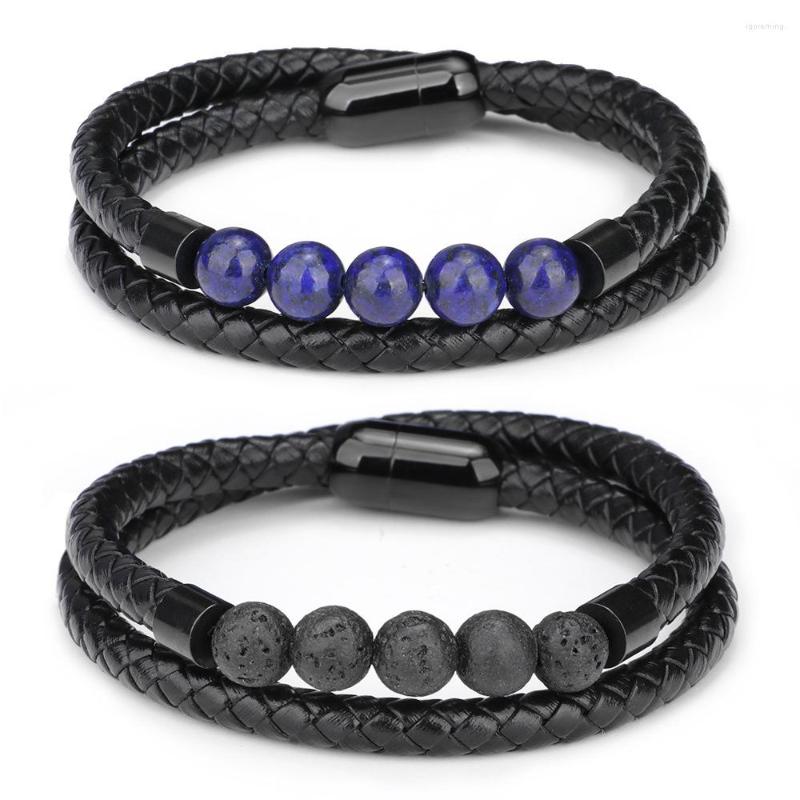 

Bangle Male Fashion Woven PU Leather Bracelets Natural Stone Stainless Steel Charm Jewelry Accessories