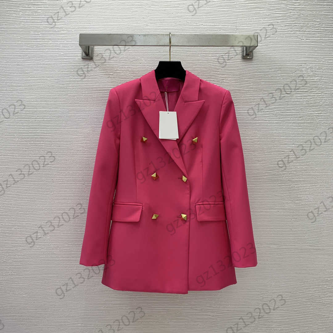 

Womens Jackets Double Row Button Waist Folding Design Wool Suit Jackets Shoulder Pads Slim Slit Behind Lapel Long Sleeves Coats Fashion Designer Women Clothes